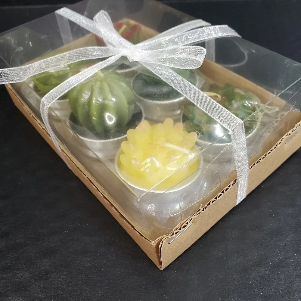 Set of 6 Mini Succulent Tea Light Candles Mini Plants Cactus NEW Gift Box‎